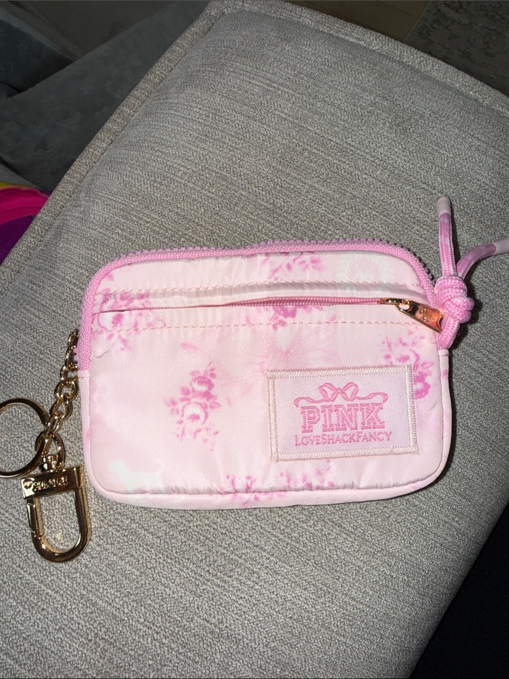 LoveShackFancy x VS Pink Floral Mini Coin Pouch with Gold Key Clip